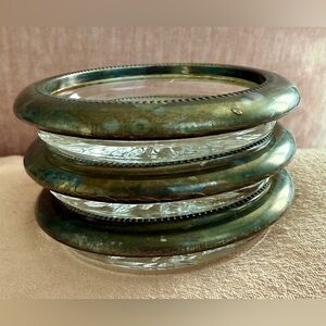 Vintage Silverplated and crystal cossters/ashtrays set of 3🩶🩶🩶